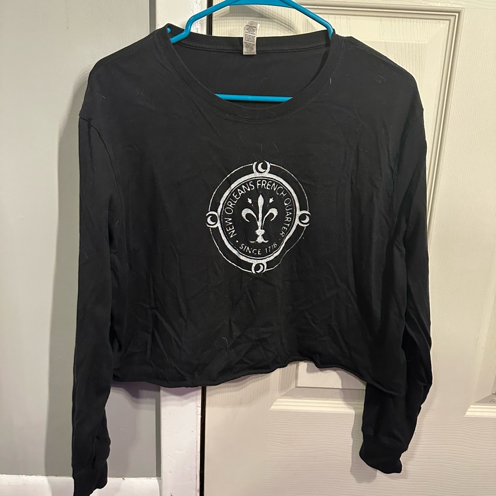 Black Long Sleeve Women's Top with Graphic Design